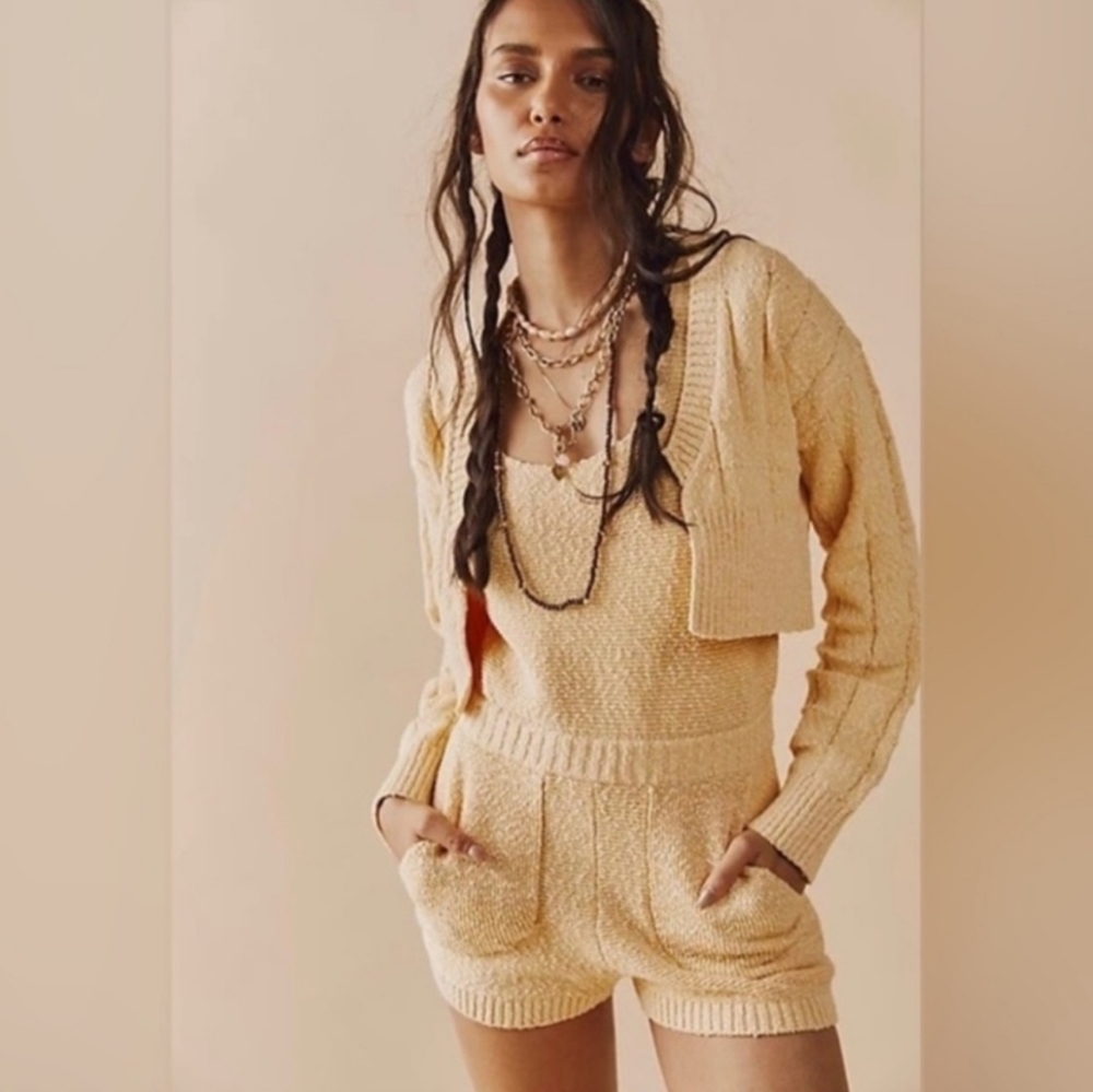 NWOT Free People Beach Declan Sweater Set, Size Medium, Color Light Yellow